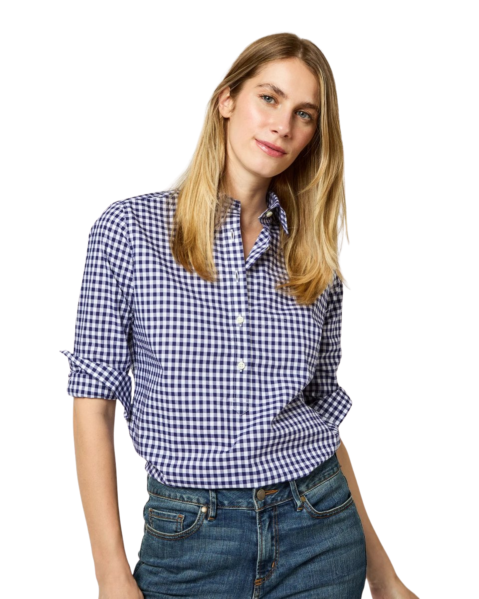 Tomboy Popover Shirt in Navy Gingham Poplin