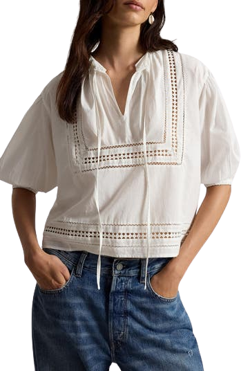 Lace Tie Cotton Shirt