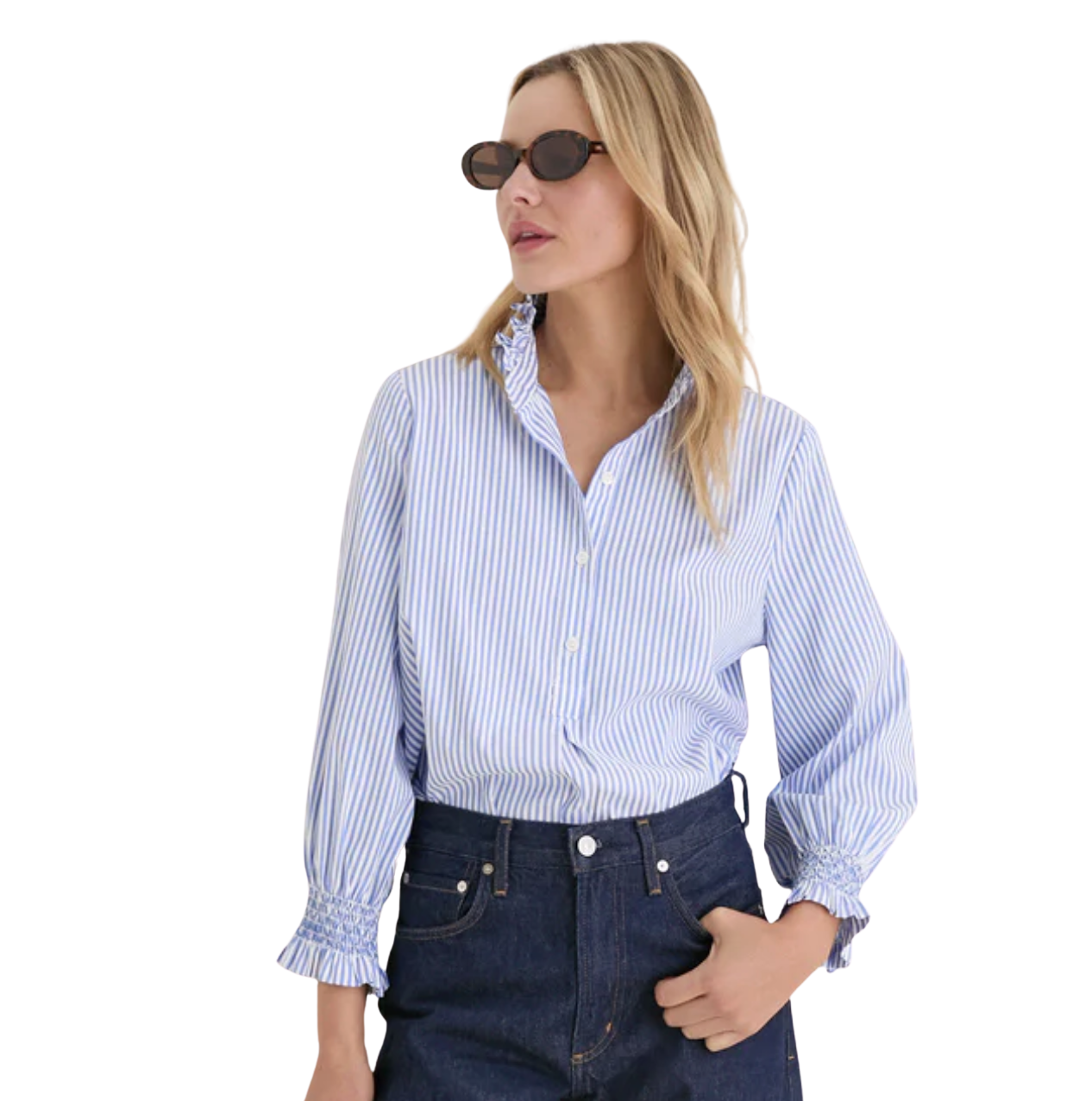 Blue and White Stripe Teagan Popover Top