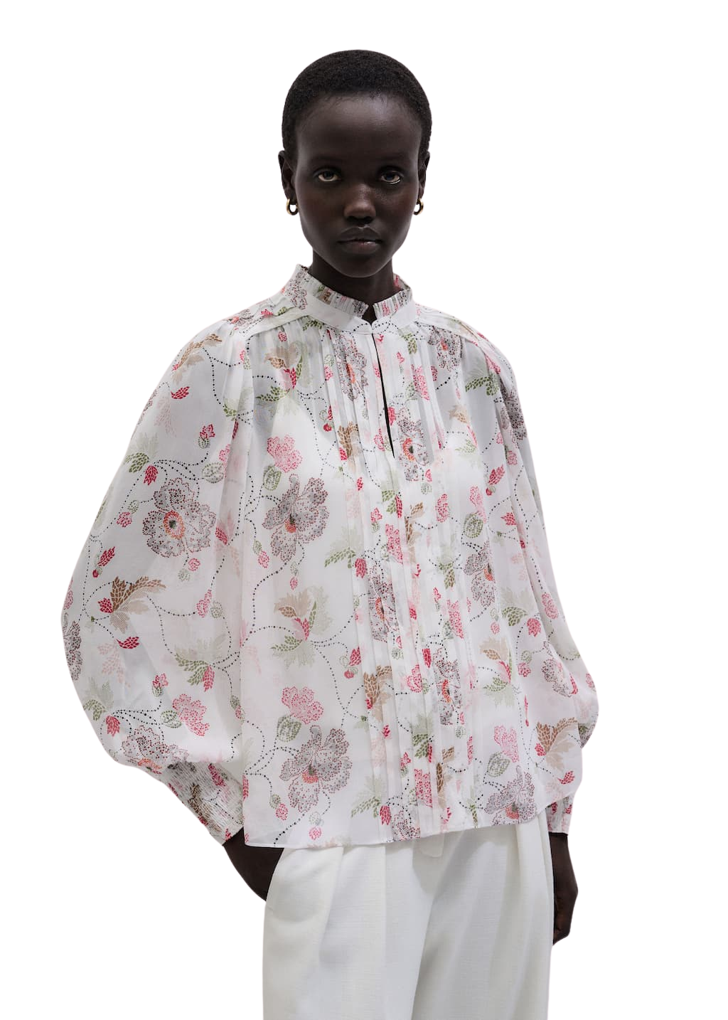 Balloon Sleeve Blouse Matte Silk Crepe