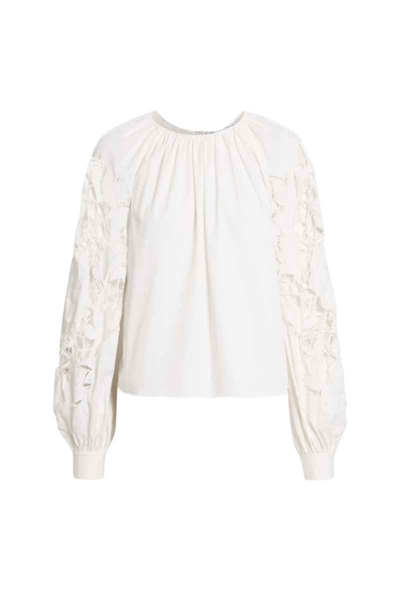 OSCAR DE LA RENTA Broderie anglaise cotton-blend blouse