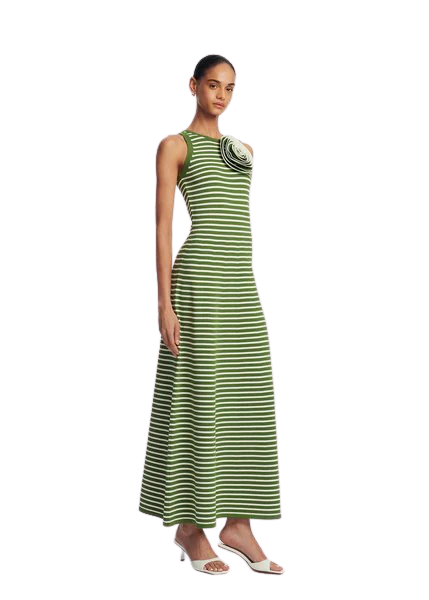 Rose Detail Knit Halter Dress in Cactus Multi