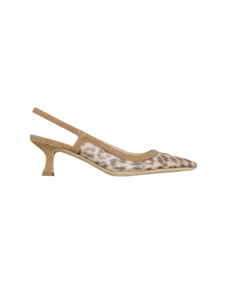 Roberta Slingback Heel in Leopard Printed Mesh