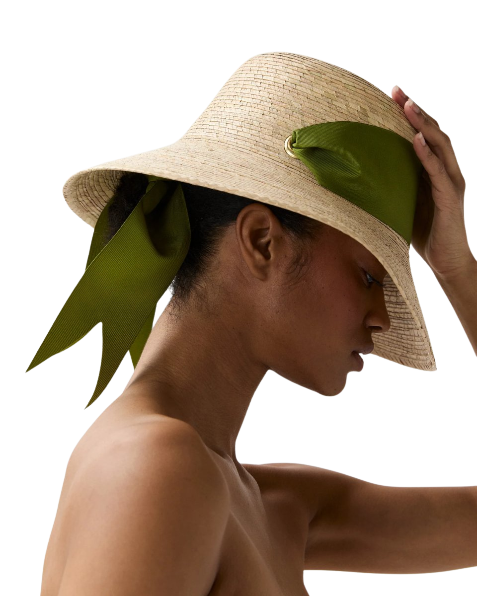 The Clematis Hat in Olive Wide & Short Ribbon