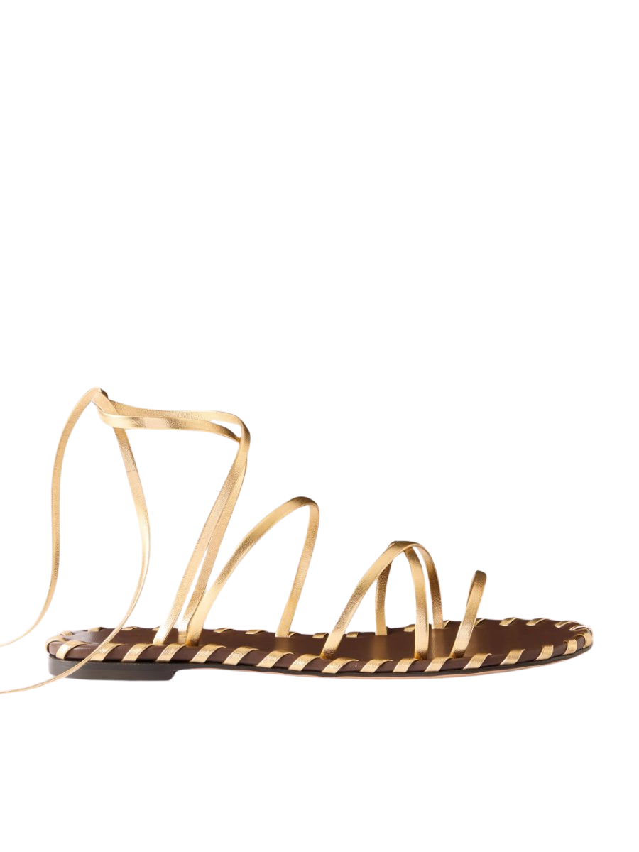 Lace-up metallic leather sandals