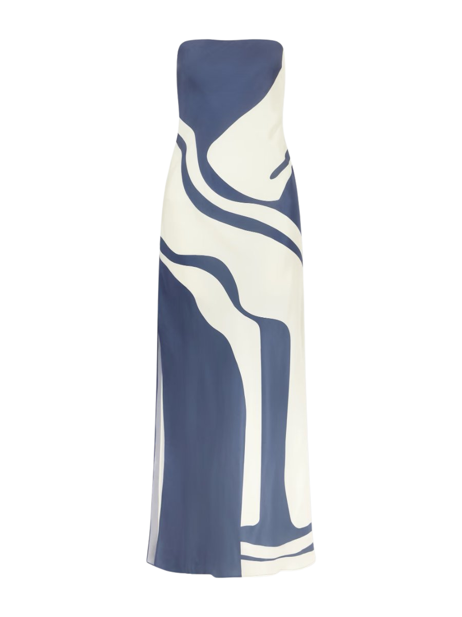 Lilou strapless printed silk-satin maxi dress