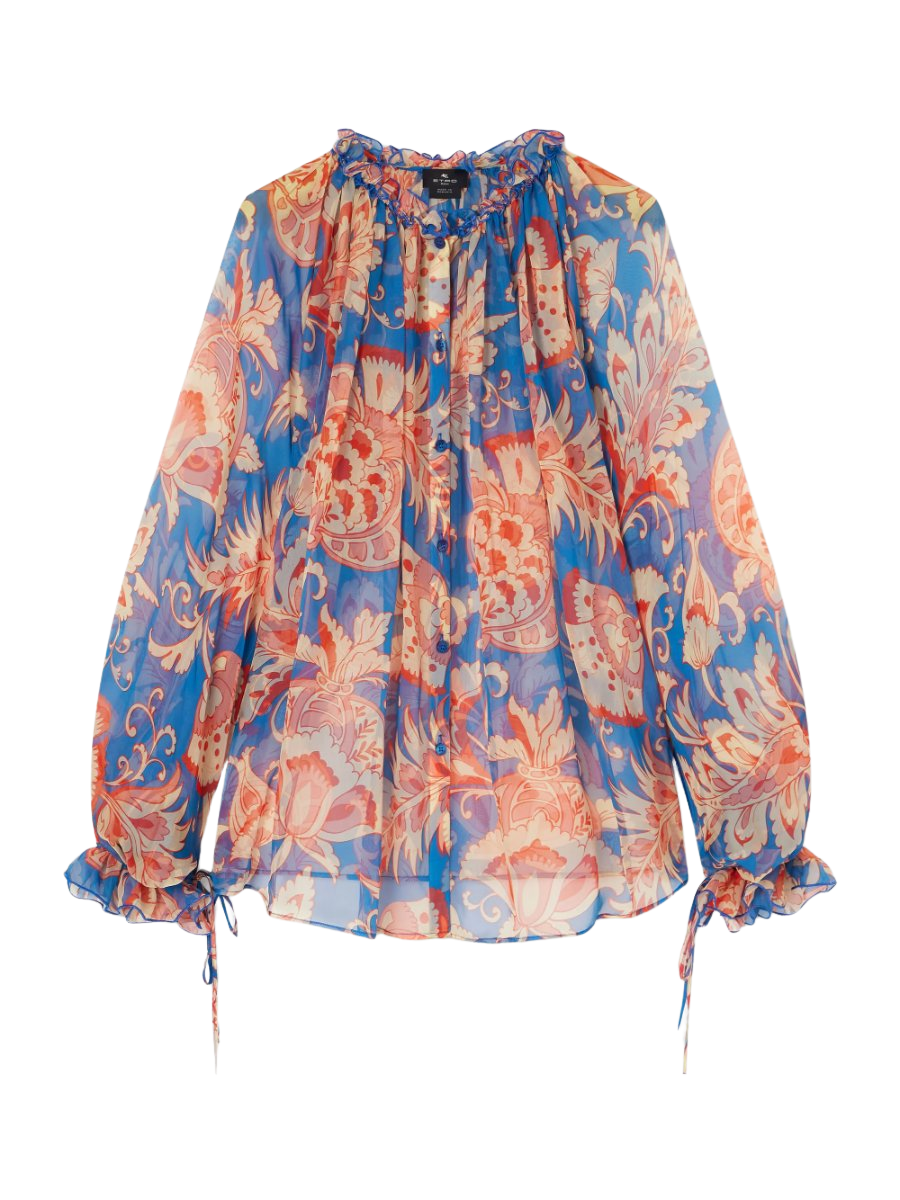 Floral-print silk-chiffon peplum blouse