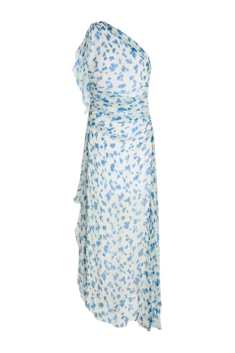 One-shoulder draped floral-print silk-crepon maxi dress