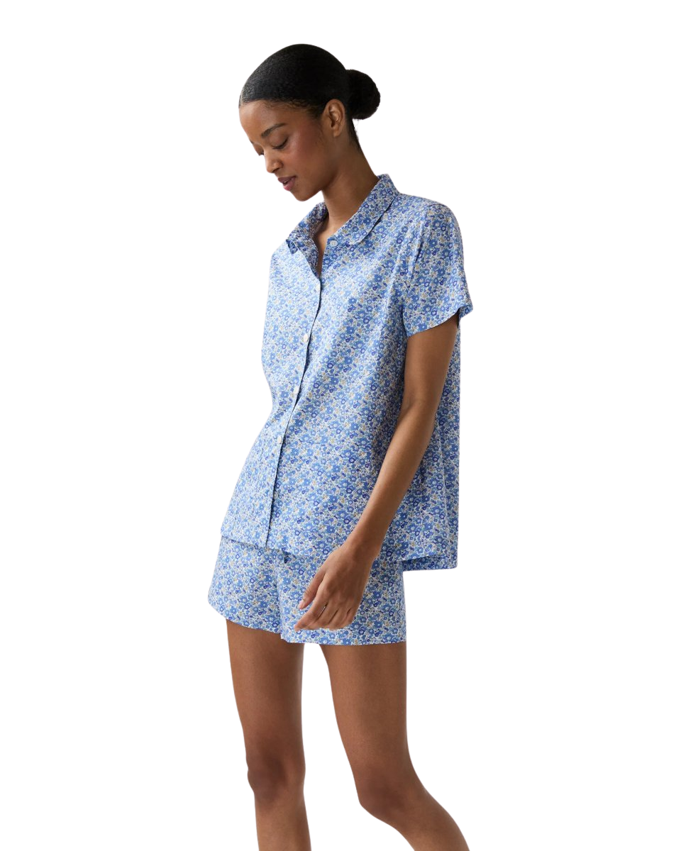 Jasmine Pajama Shorts Set in Blue Betsy Ann Liberty Fabric