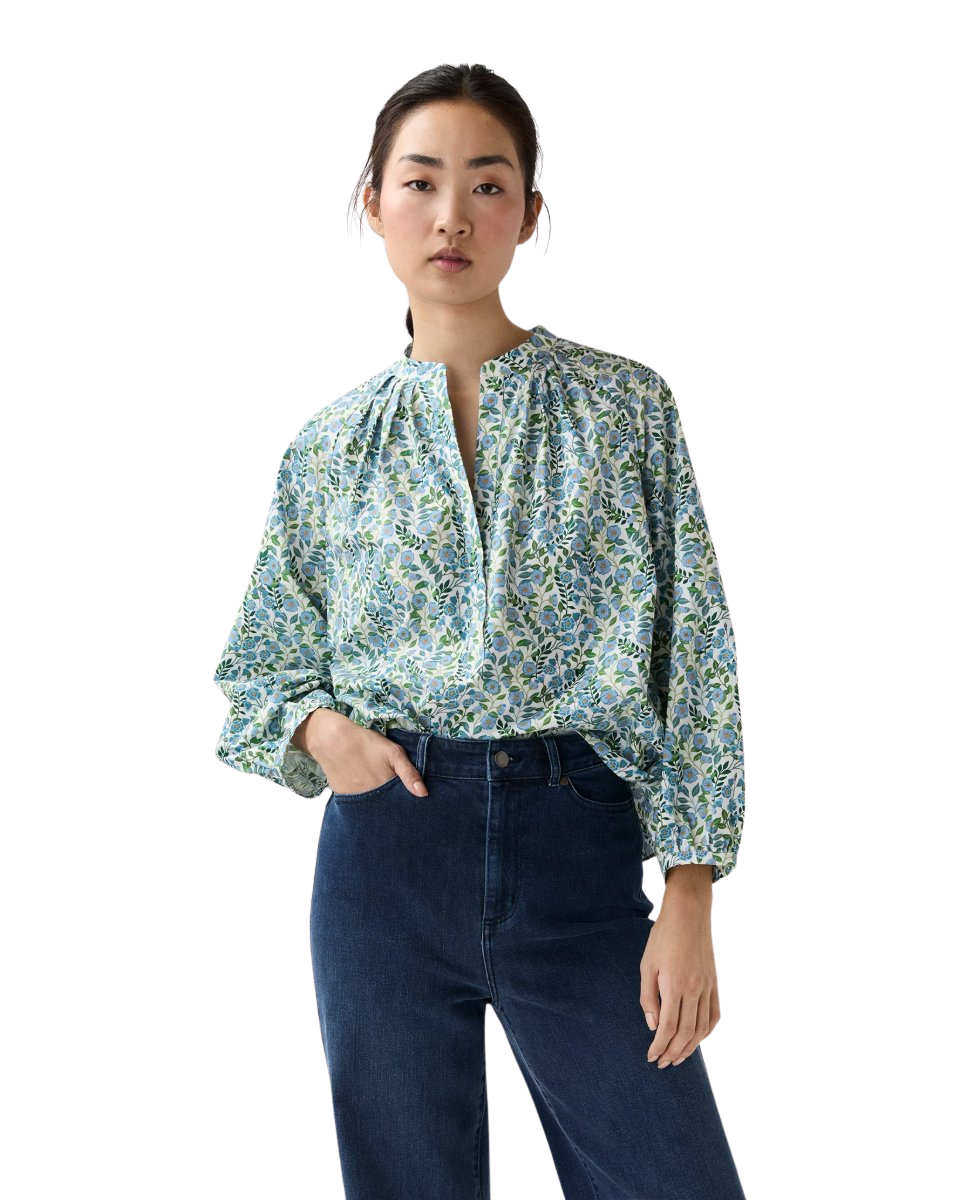 Sienna Top in Blue/Green Viger's Vine Liberty Fabric