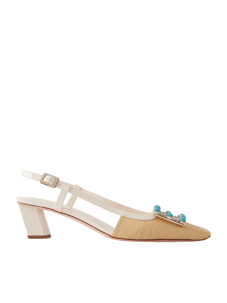 Belle Vivier 45 leather-trimmed embellished slingback pumps