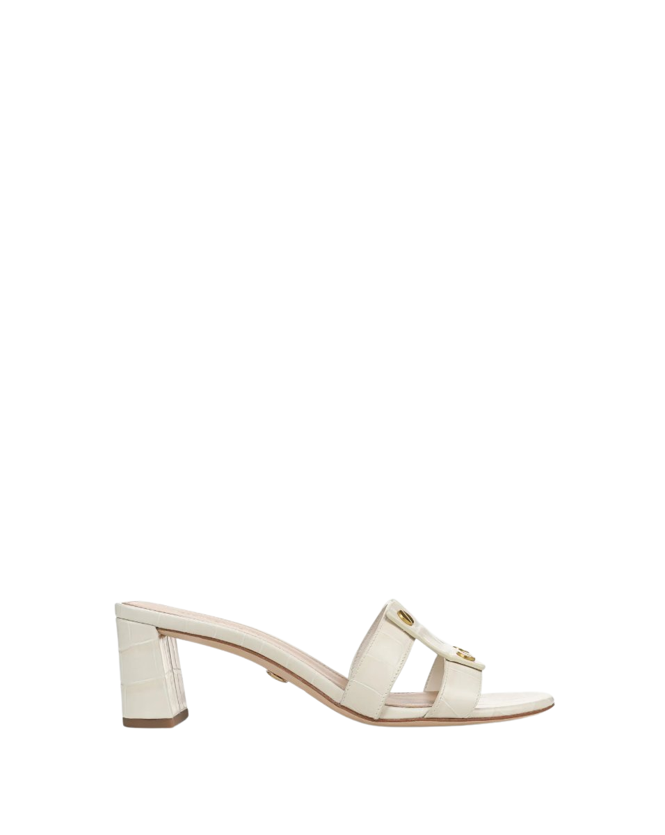 Via Croc-Embossed Mid-Heel Sandal