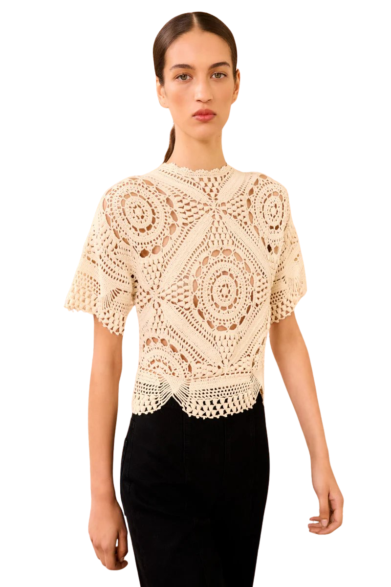 Maddalena Short Sleeve Hand Crochet Top