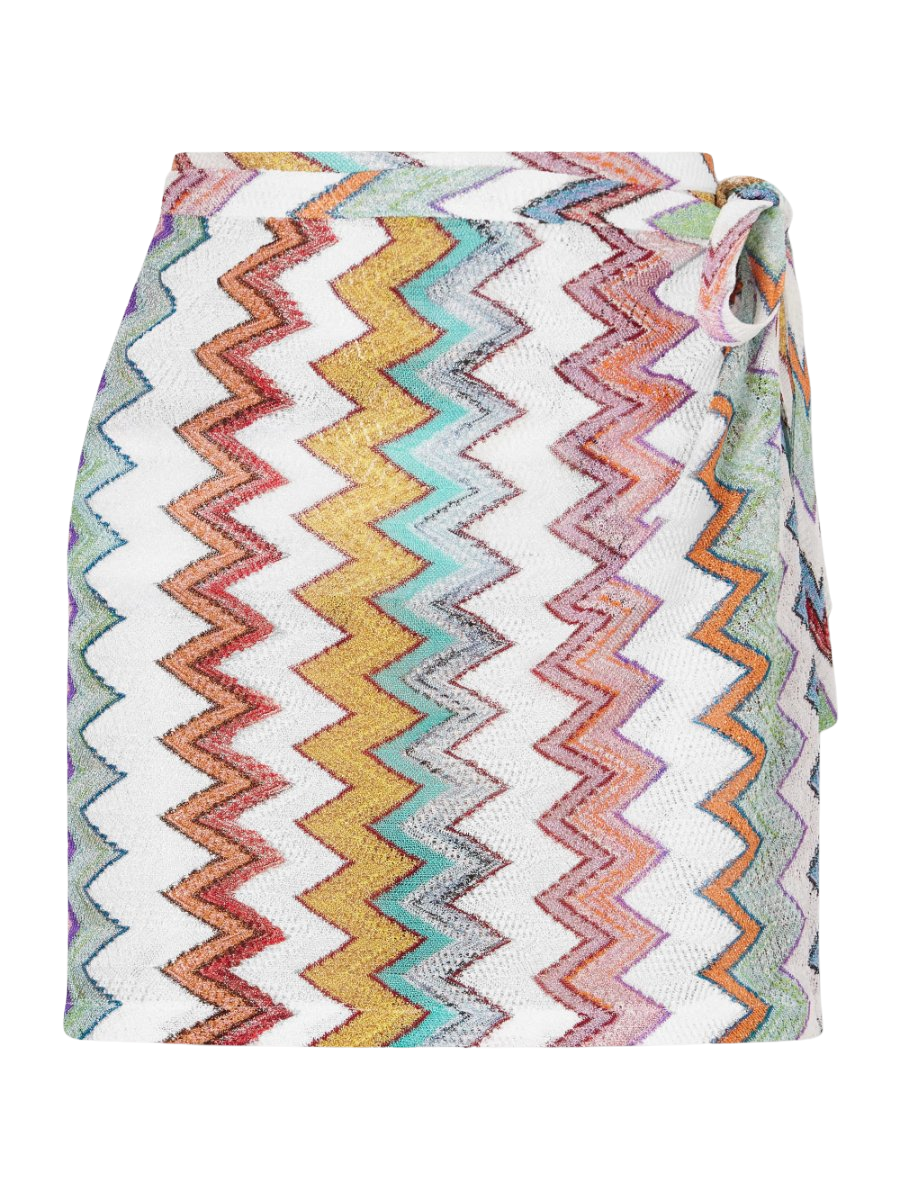 Striped metallic crochet-knit mini skirt