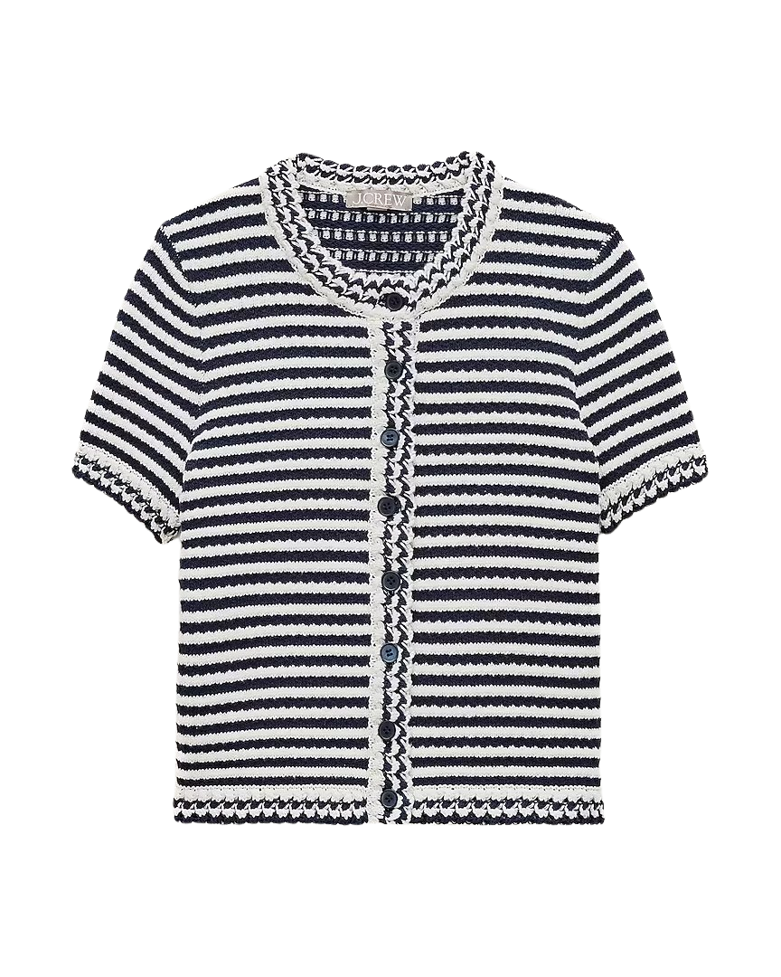 Crochet short-sleeve cardigan in stripe