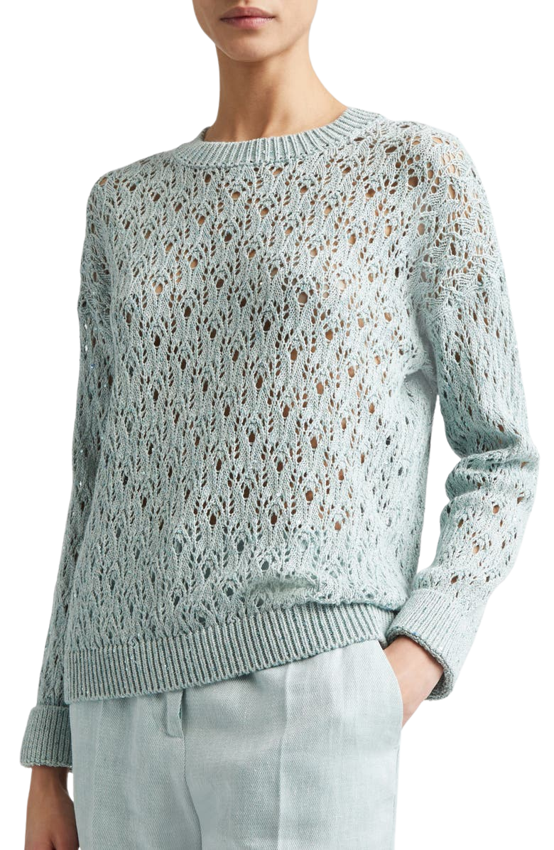 Sequin Crochet Crewneck Sweater