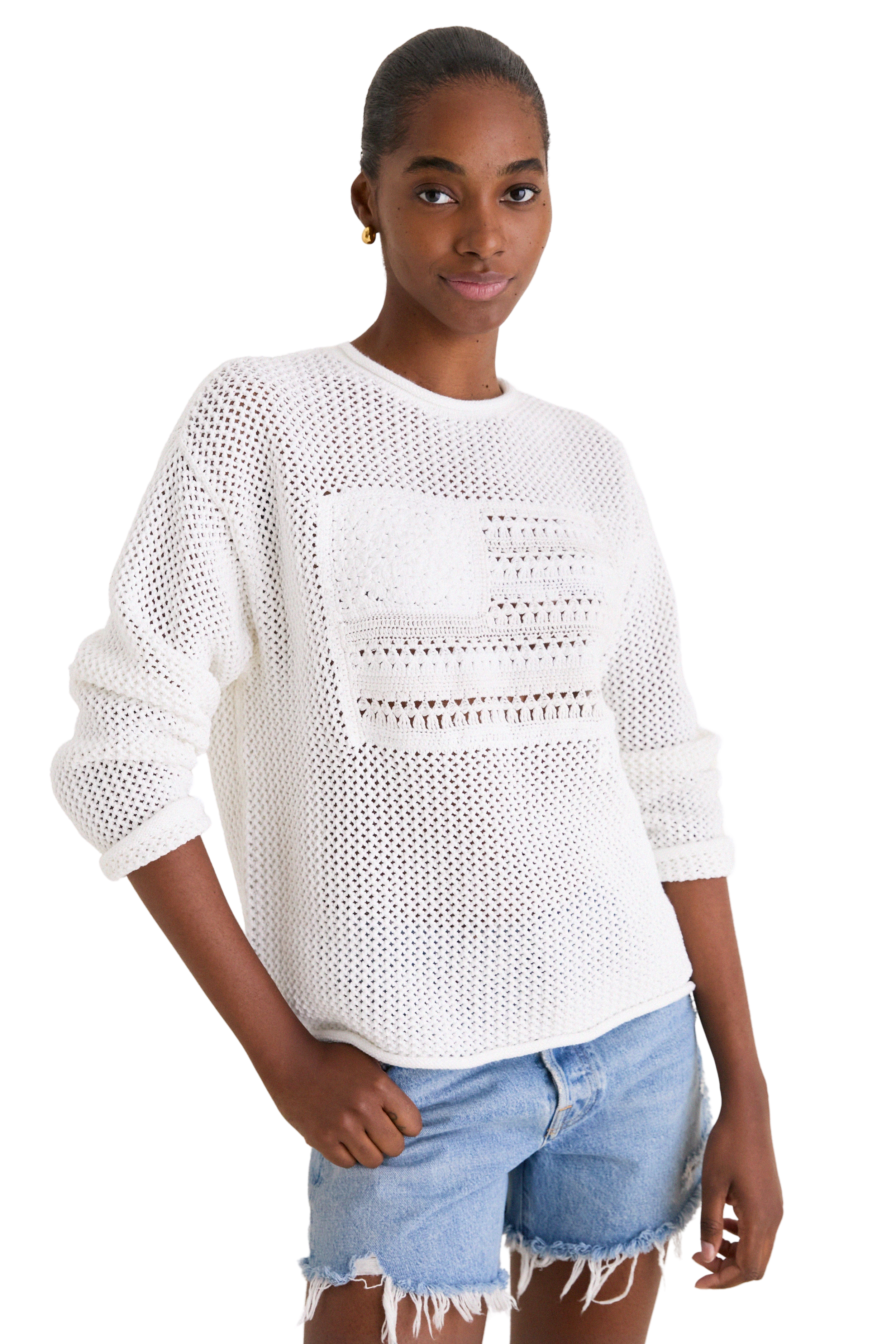 White Multi American Flag Crew Neck Sweater