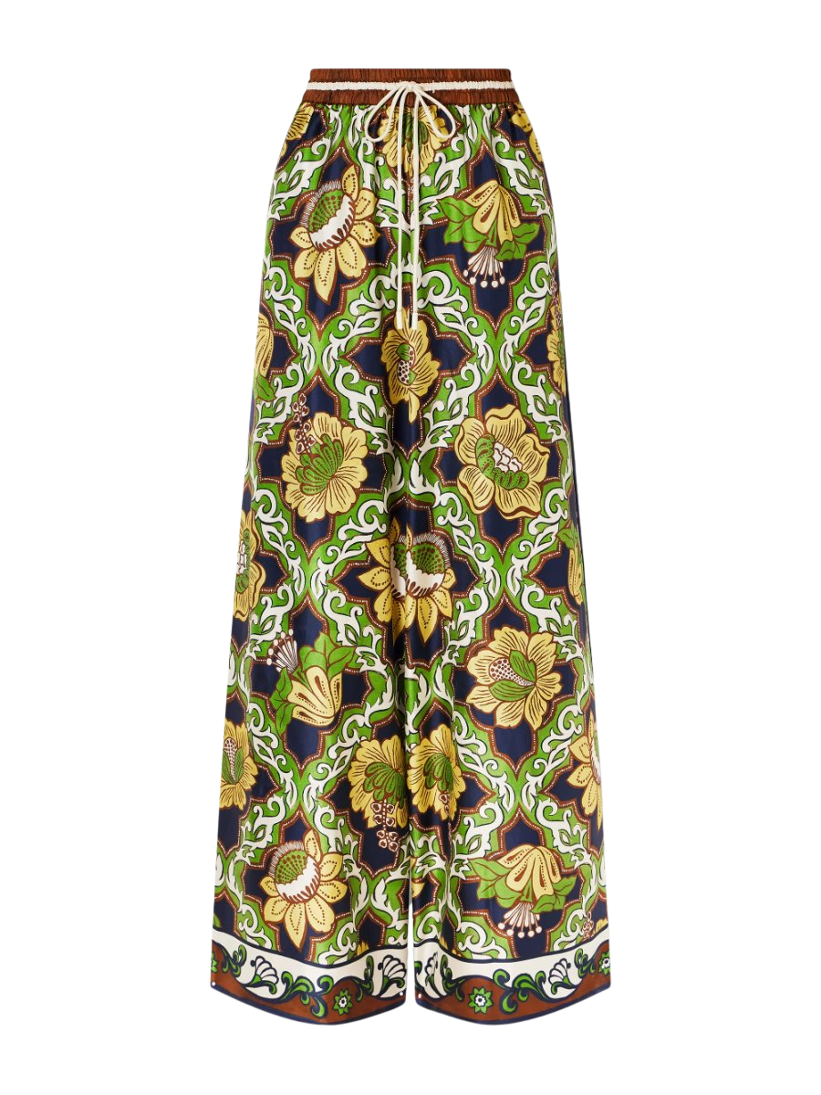 Liana printed silk-twill wide-leg pants