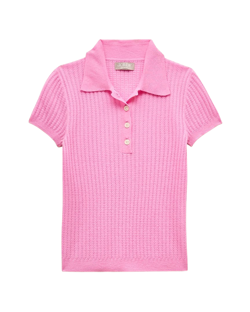 Featherweight ribbed cashmere short-sleeve sweater-polo