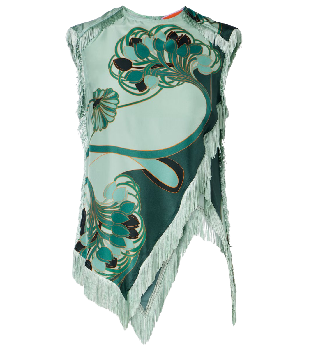 La DoubleJ Scarf fringed printed silk voile top