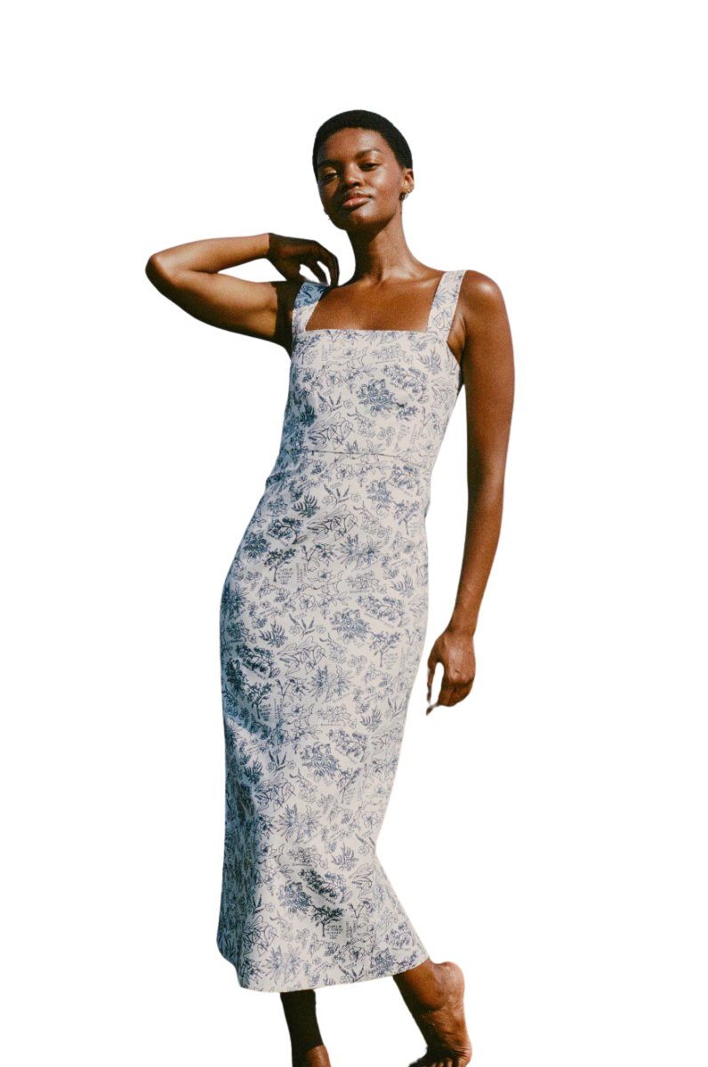 Long Slip Dress in Blue Flora