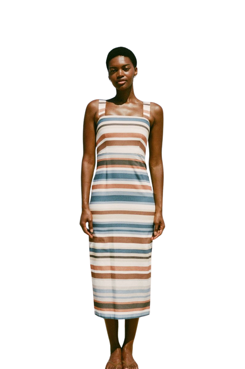 Long Slip Dress in Cool Stripe