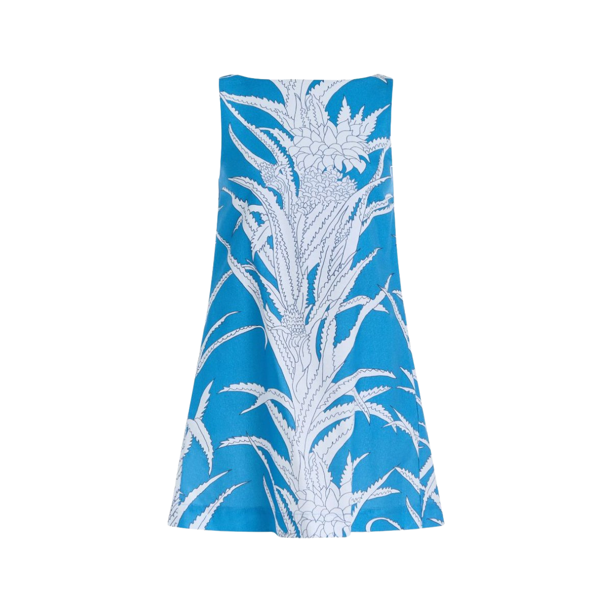 PREORDER: Pleated-Back Mini Dress in Blue Pineapple