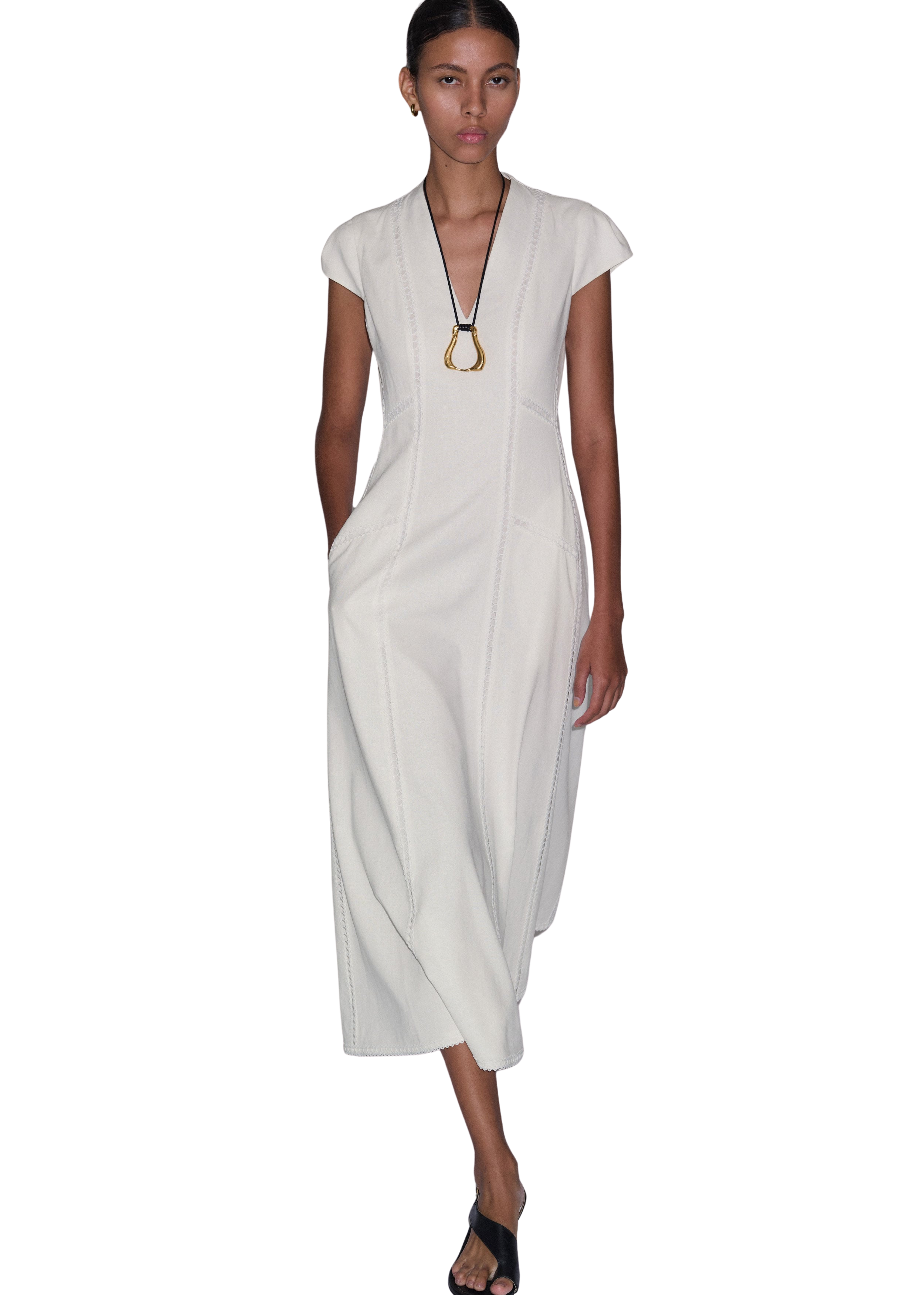 Embroidered Maxi Dress Crease-Less Linen