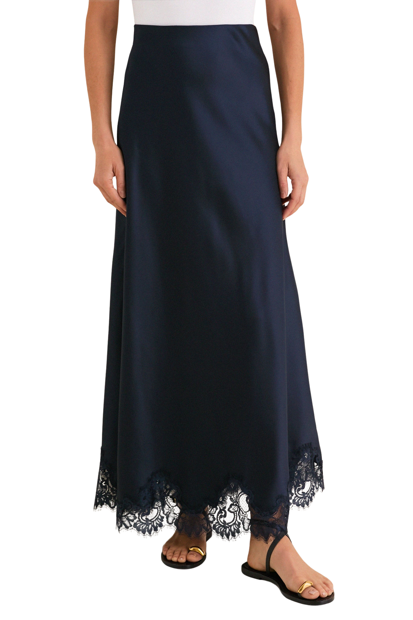 Navy Satin Mischa Slip Skirt