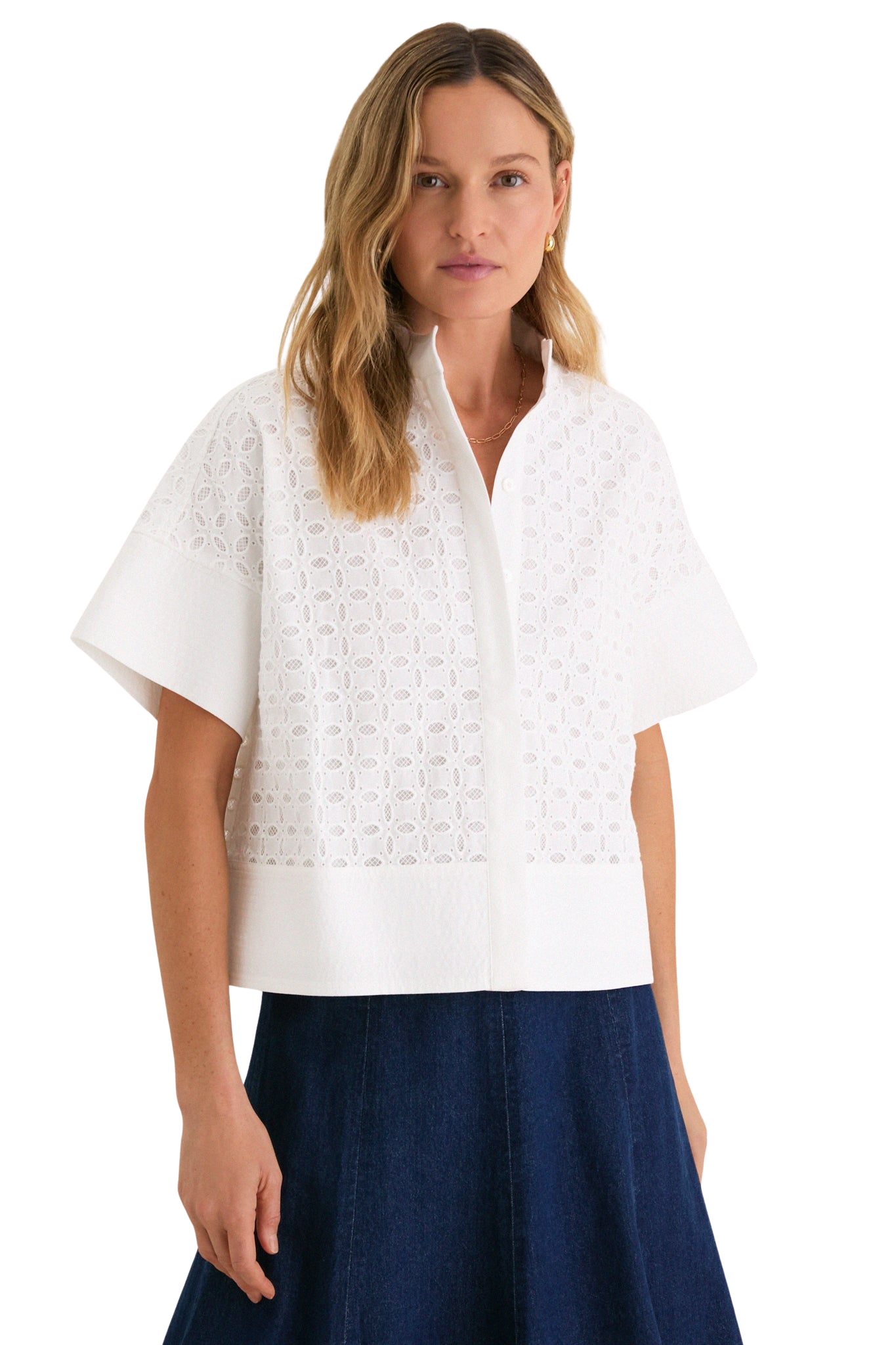 White Eyelet Sofia Stitch Shirt