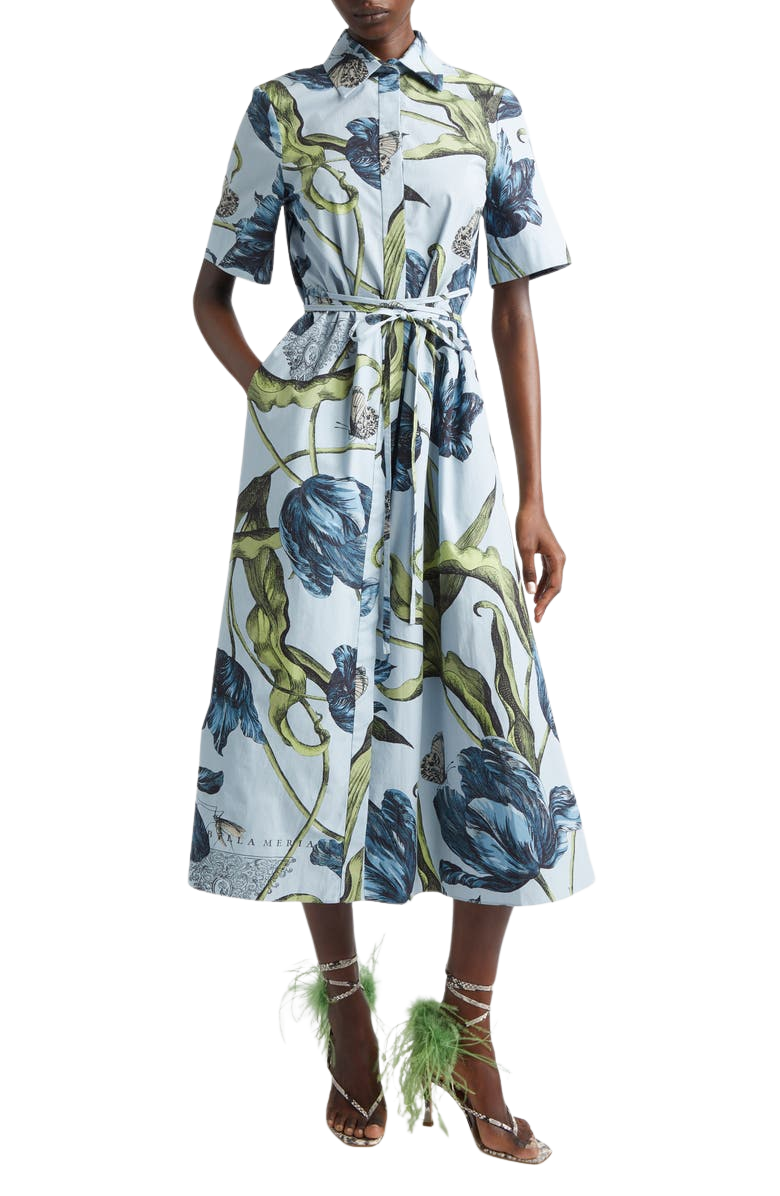 Etched Tulip Print Organic Cotton Poplin Shirtdress