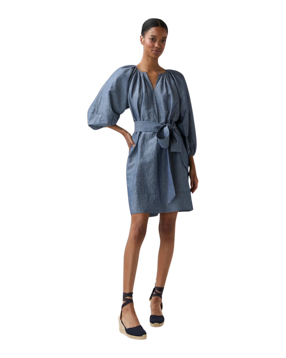 Genevieve Dress in Extra Light Washed Cotolino Chambray