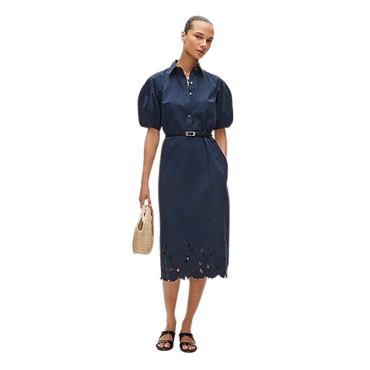 Embroidered shirt-dress in cotton poplin