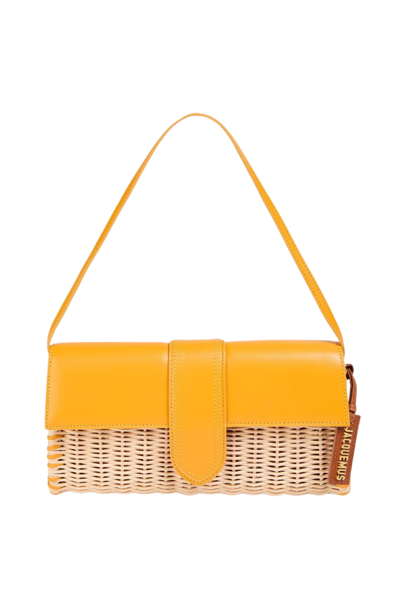 JACQUEMUS Le Bambino leather and raffia shoulder bag