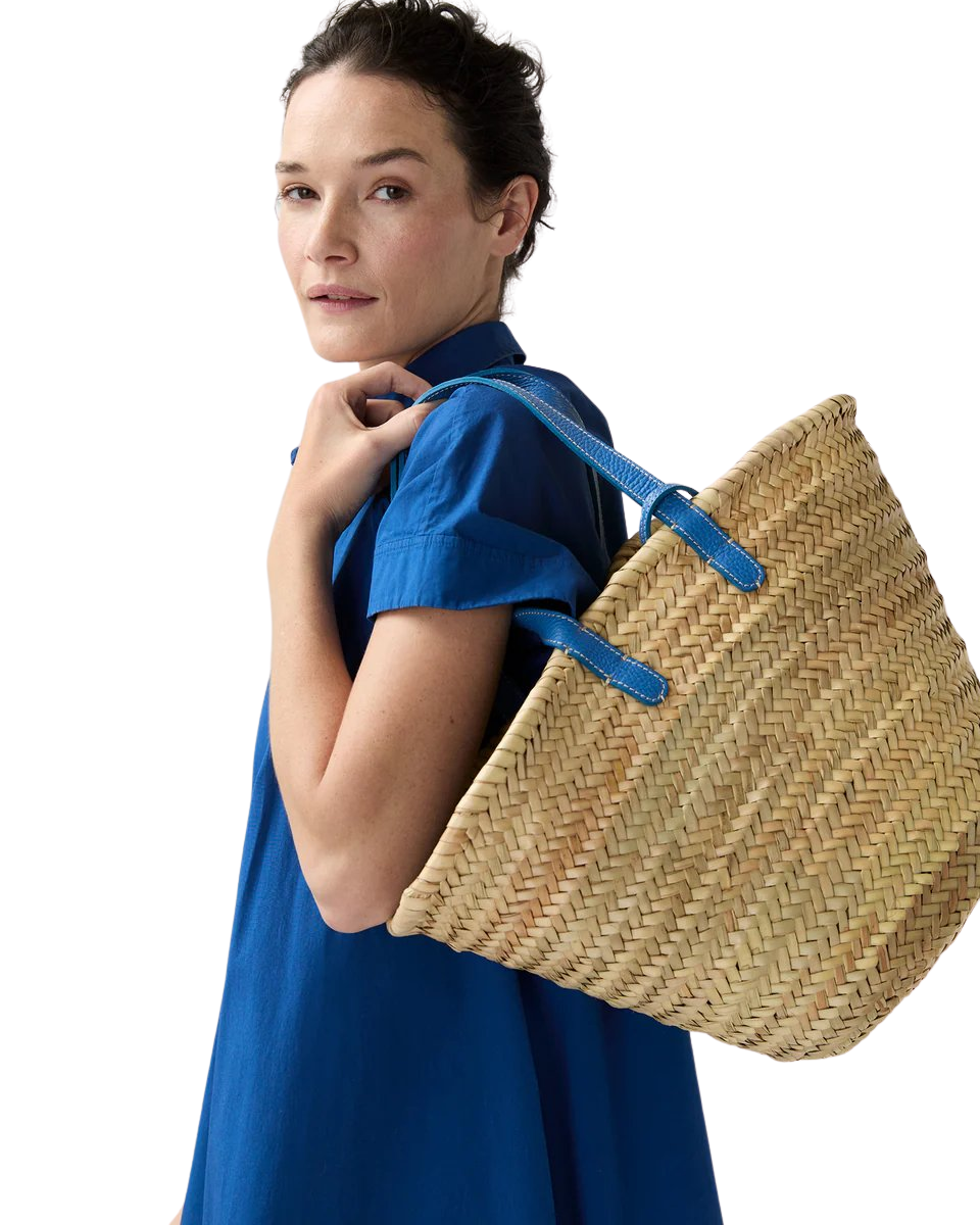 Leather Handle Straw Tote