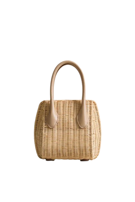 Natural Wicker Wave Top Handle Bag