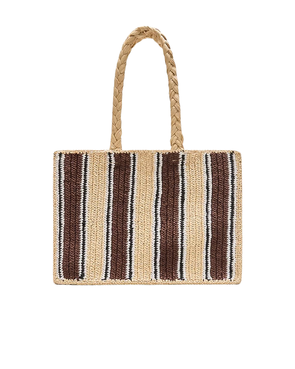 Handknotted straw tote bag in stripe
