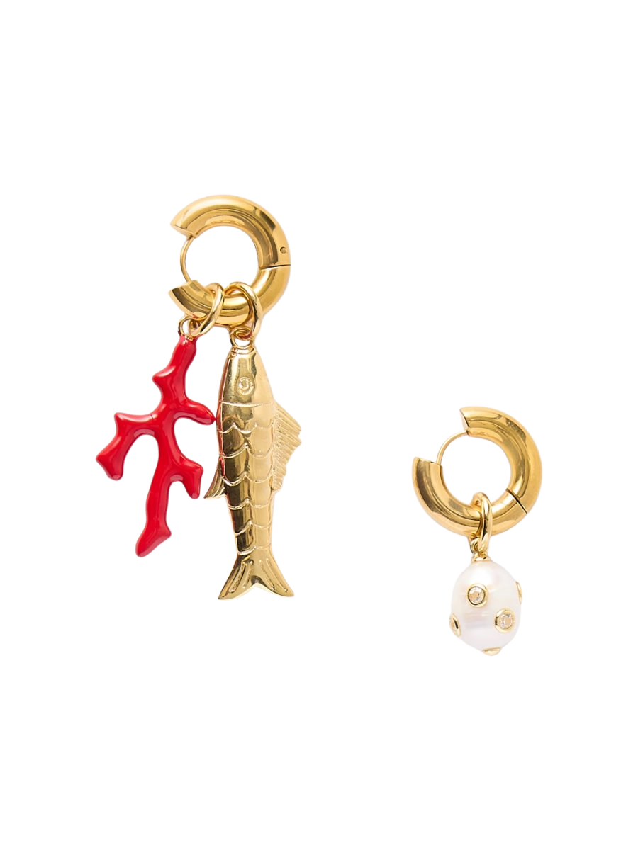 Reef plated-gold, pearl and enamel earrings