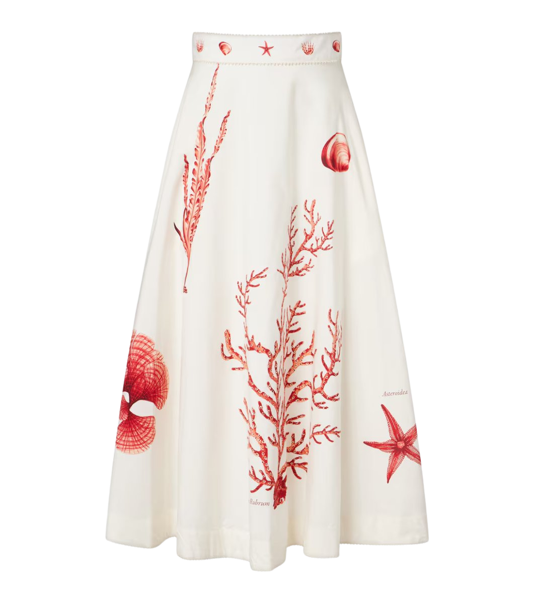 Agua by Agua Bendita Tangelo printed cotton midi skirt