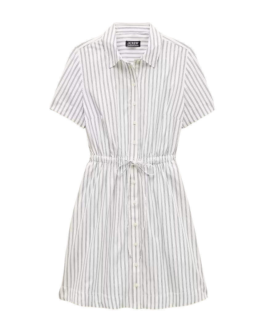 Cerise mini shirt-dress in striped cotton poplin