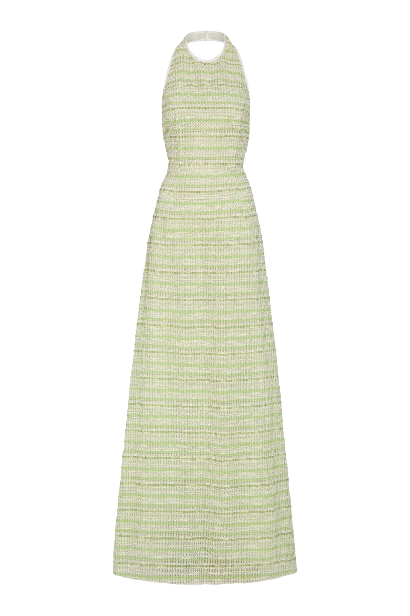 Sahara Lime Textured Stripe Halter Gown