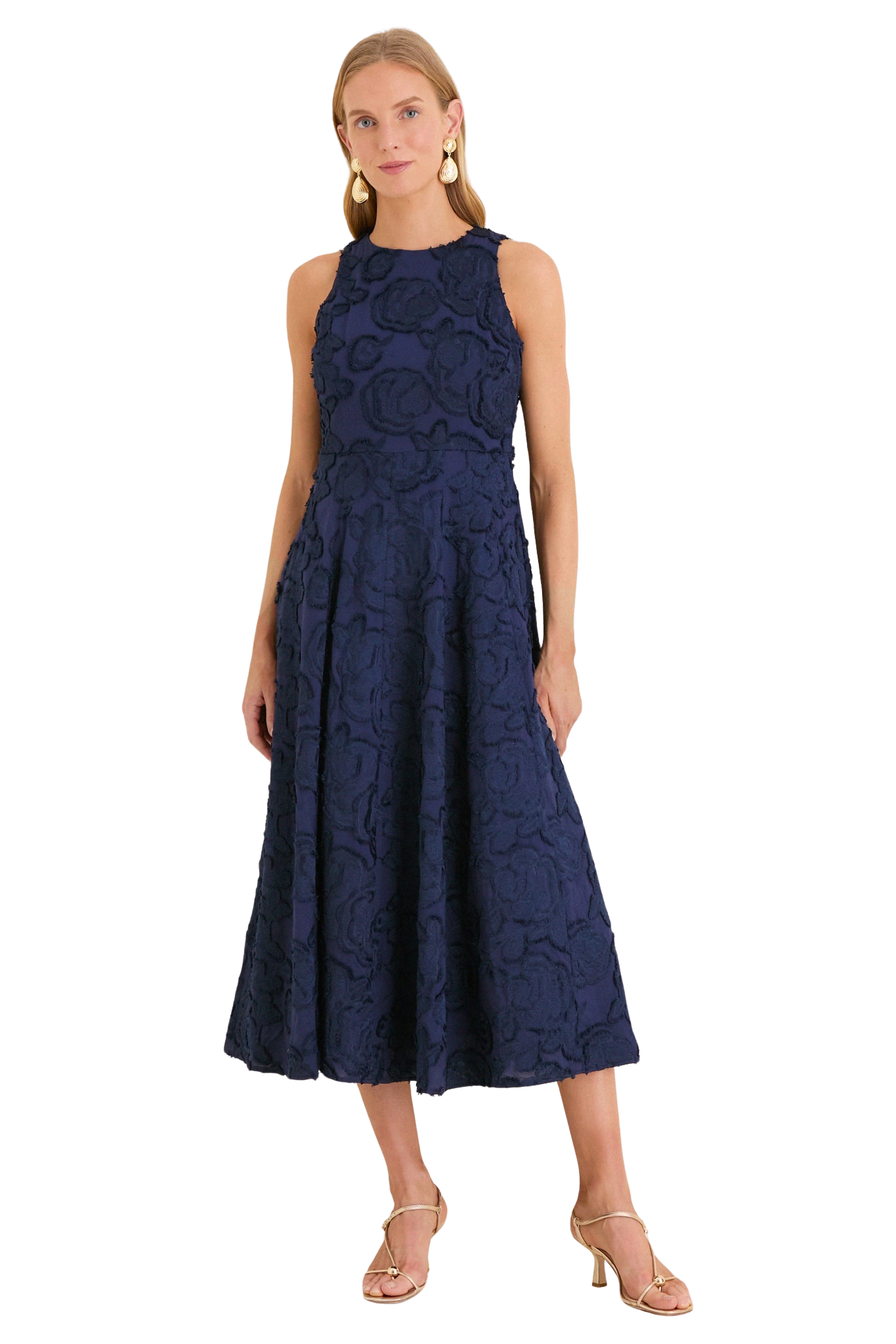 Navy Textured Rose Floral Melina Maxi Dress