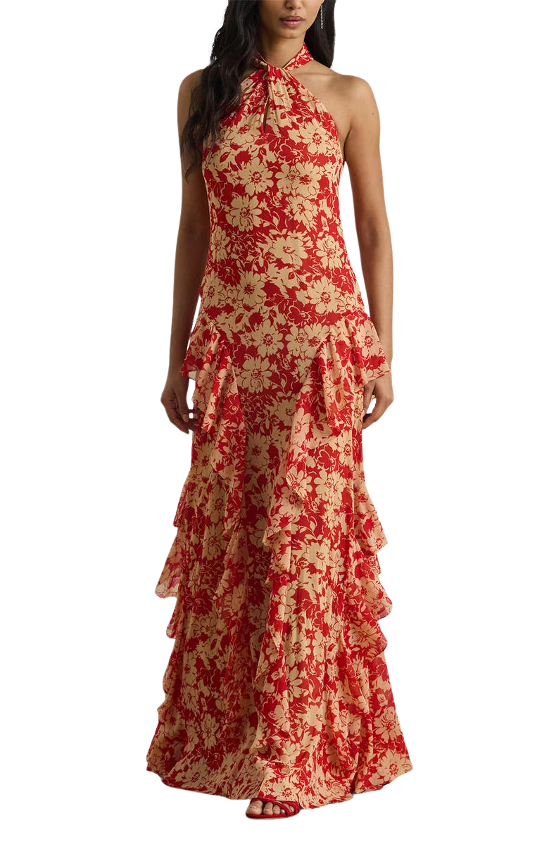 Floral Crinkle Georgette Cocktail Dress