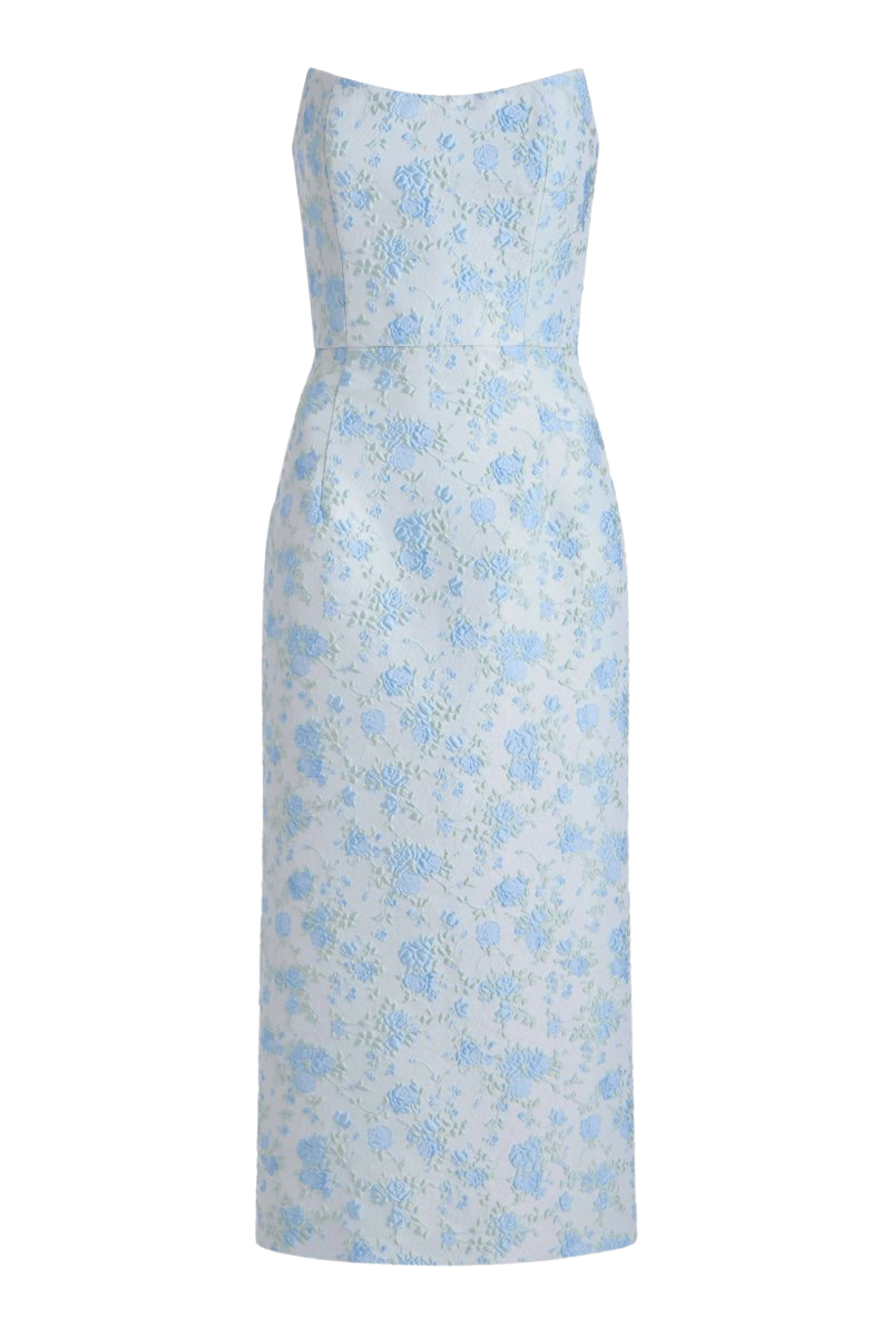 Giulia Cornflower and Mint Brocade Dress