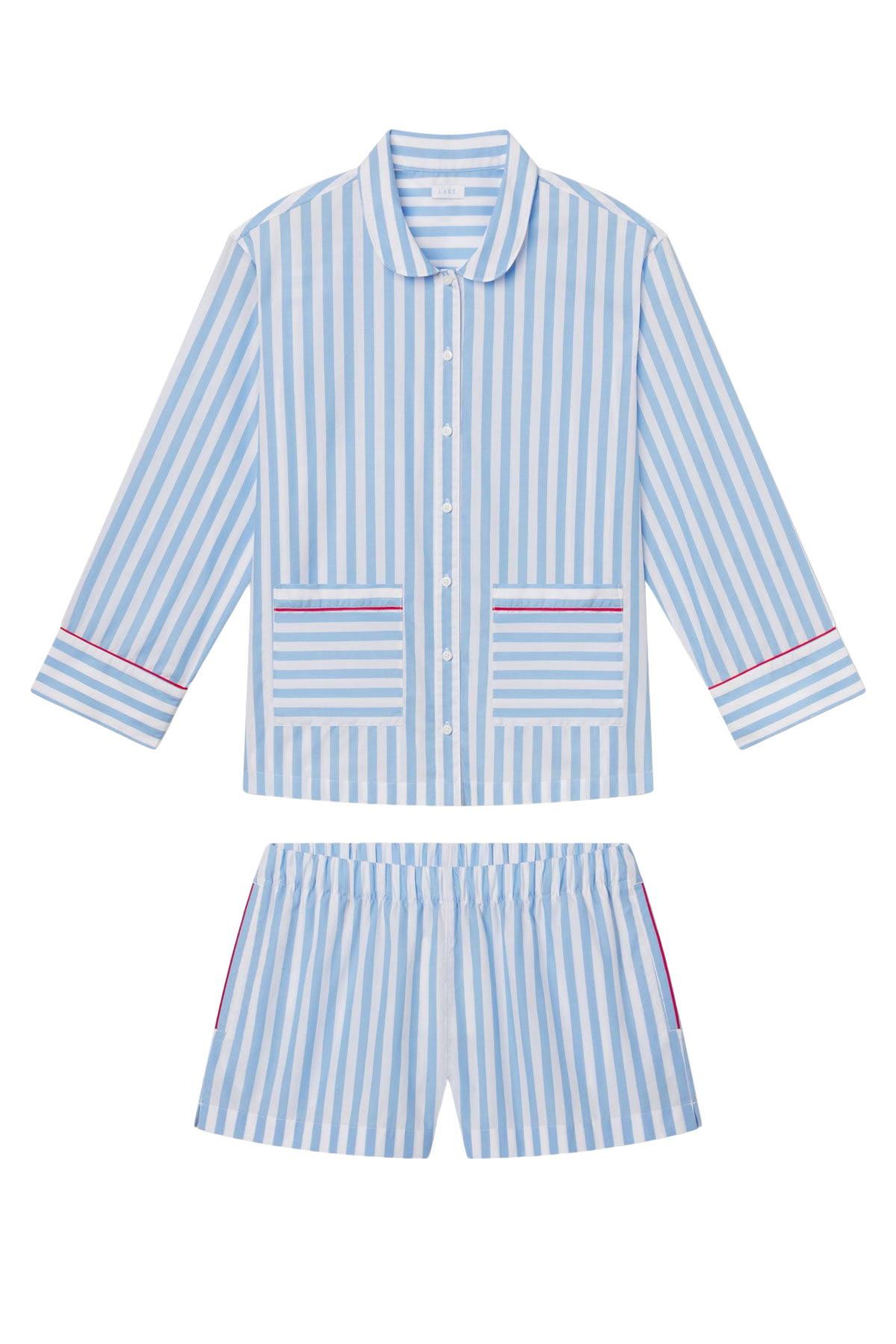 Poplin Piped Long-Short Set in Baltic Blue Beam Stripe