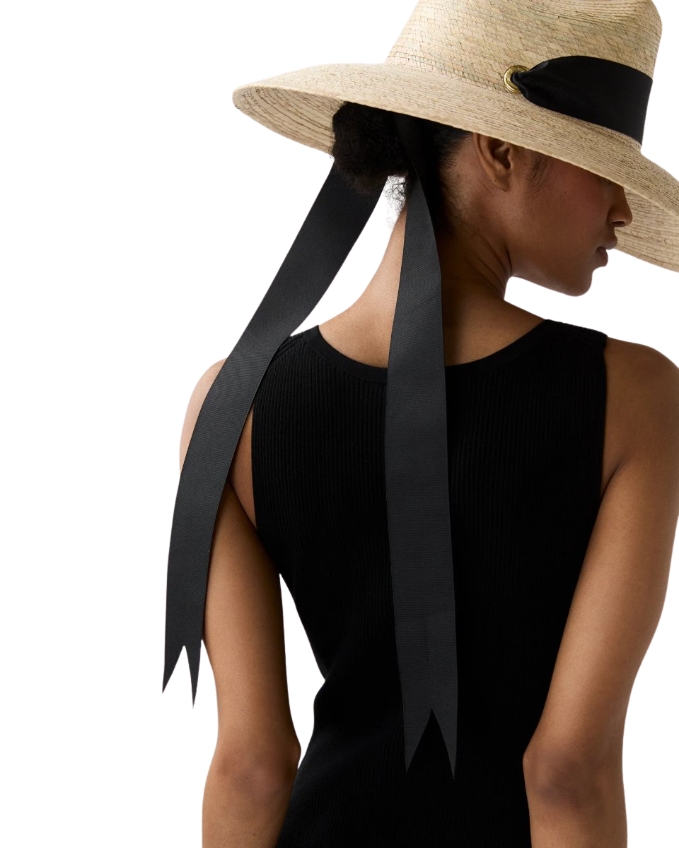 The Hollyhock Hat in Black Long Ribbon