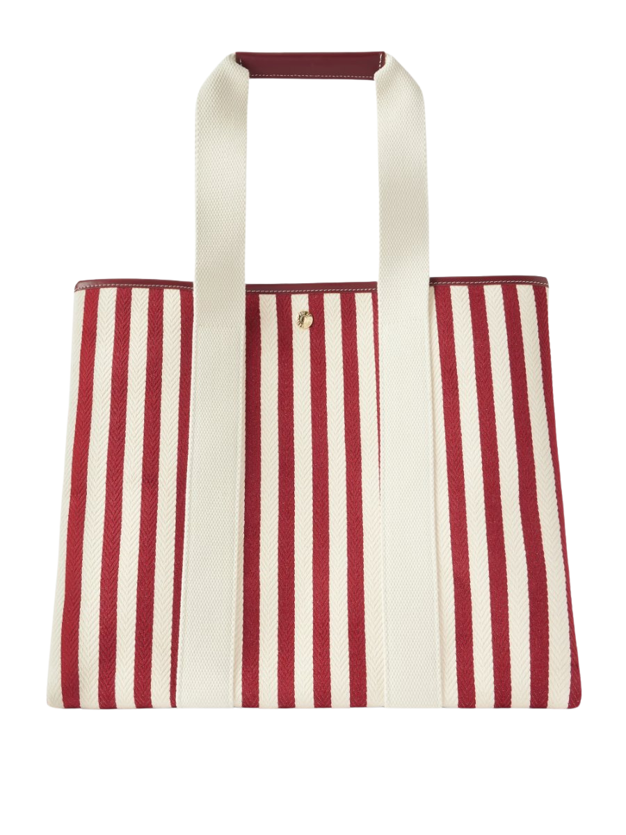 Traversée Glacier large webbing and leather-trimmed striped canvas tote