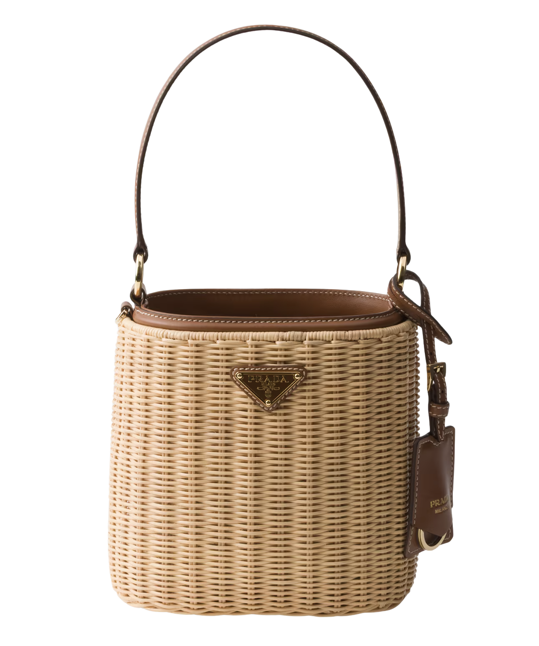 Wicker and leather bucket bag