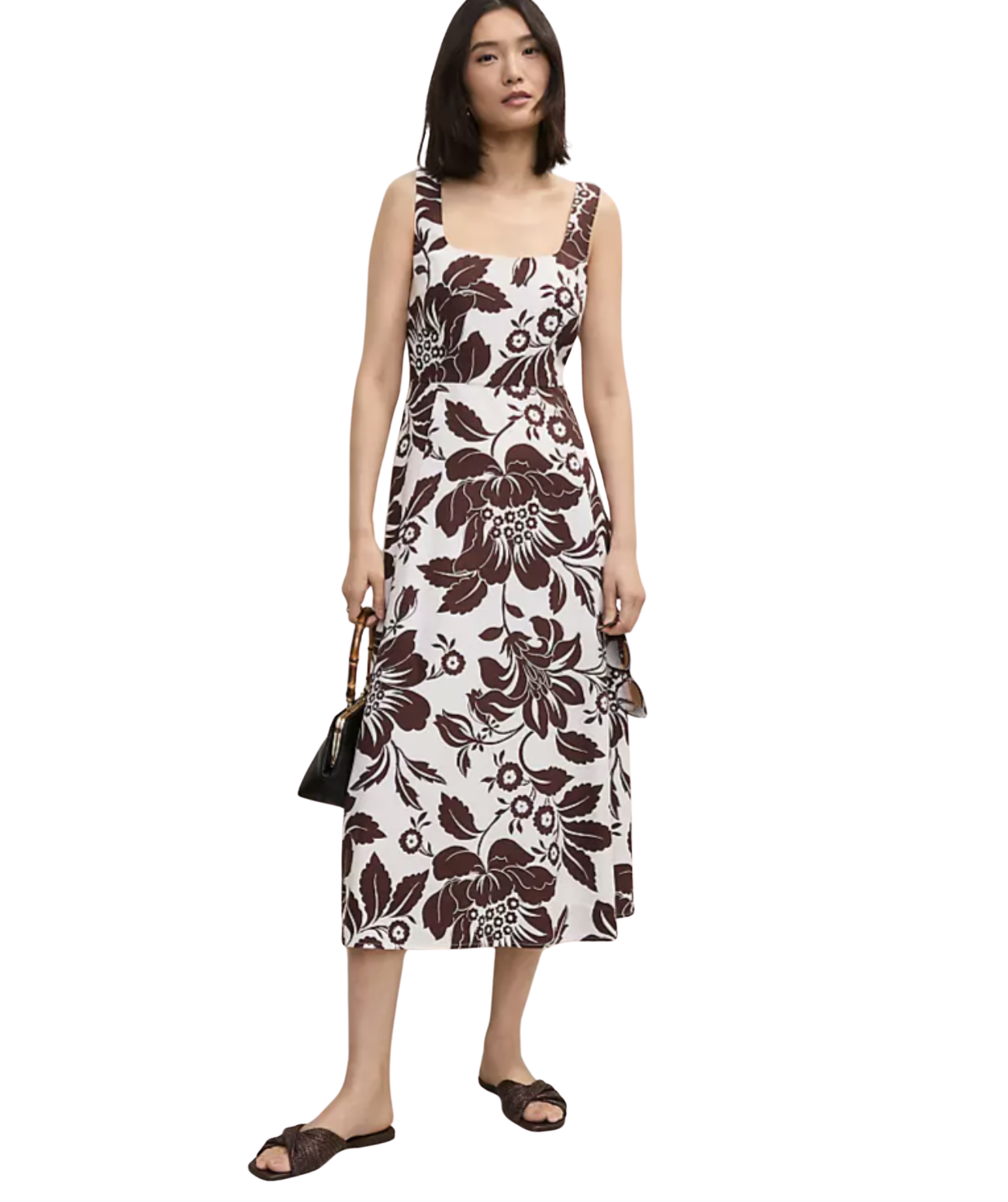 Floral Flare Midi Dress in Linen Blend