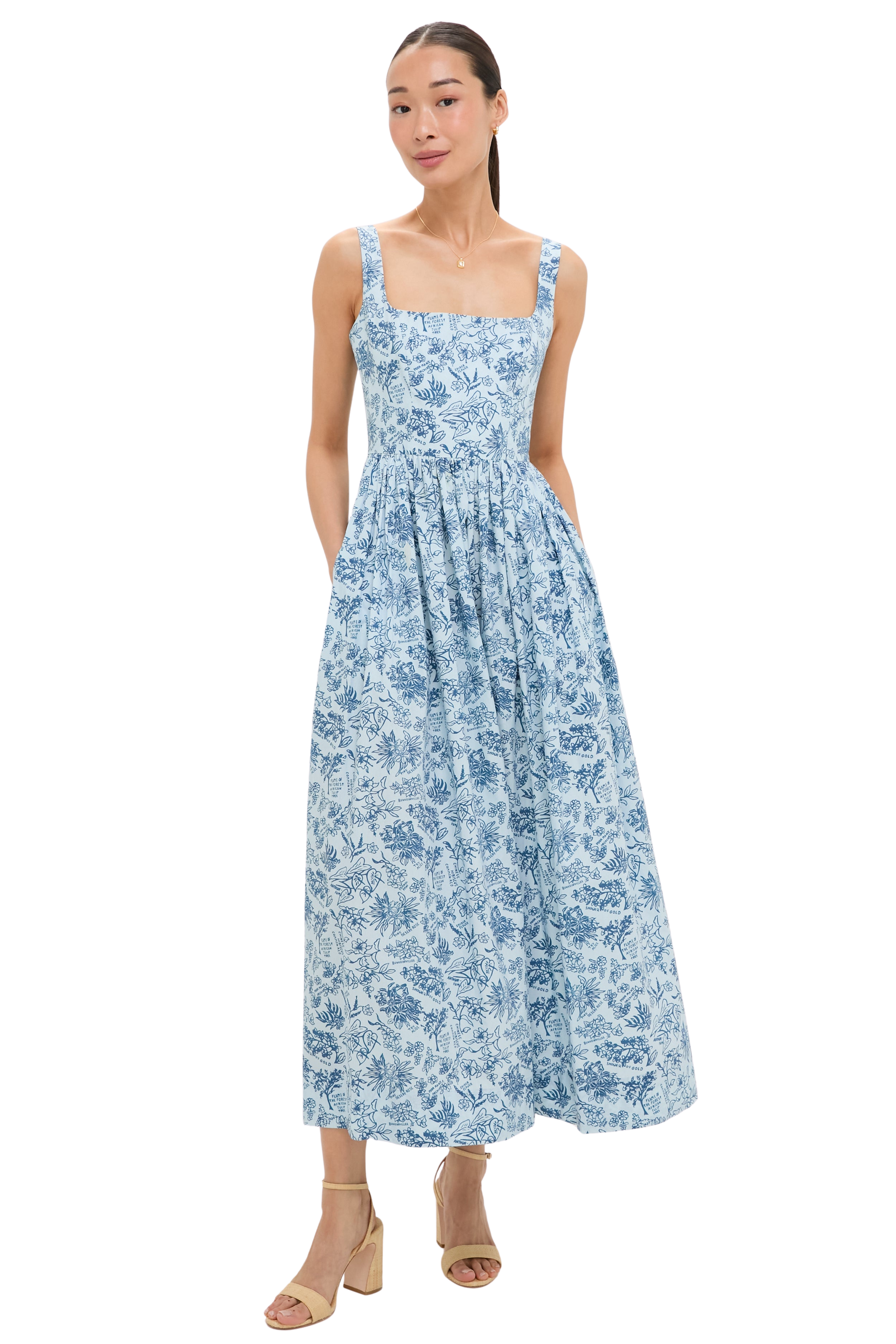 Blue Flora Scoop Neck Maxi Dress